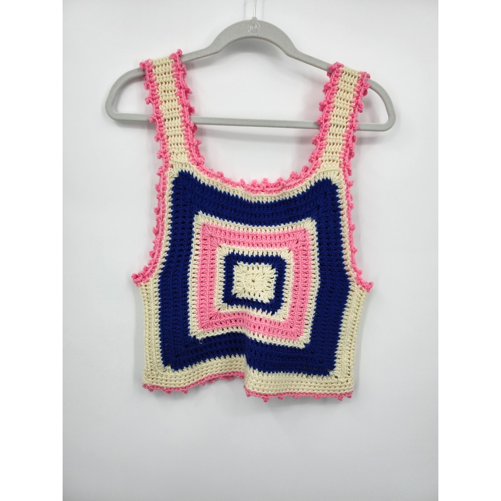 Unbranded Crochet Crop Top Women Small Multi-Color Granny Square Boho Knit